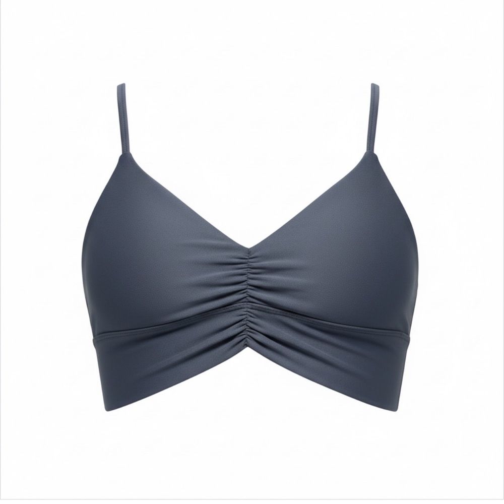 ALO Yoga Ruched Front Sports Bra Charcoal Gray XS